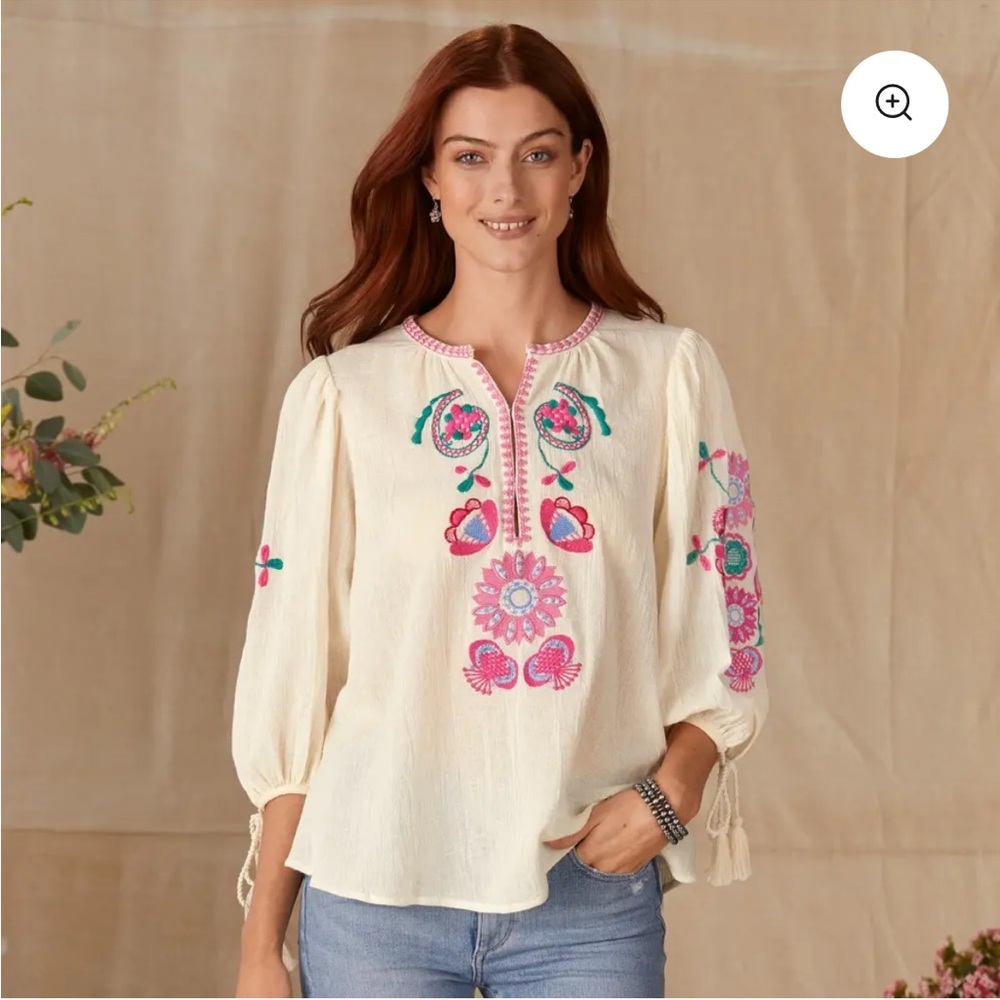 Sundance Nwt Chantana Top With Pink And Blue Embroidery, Xs